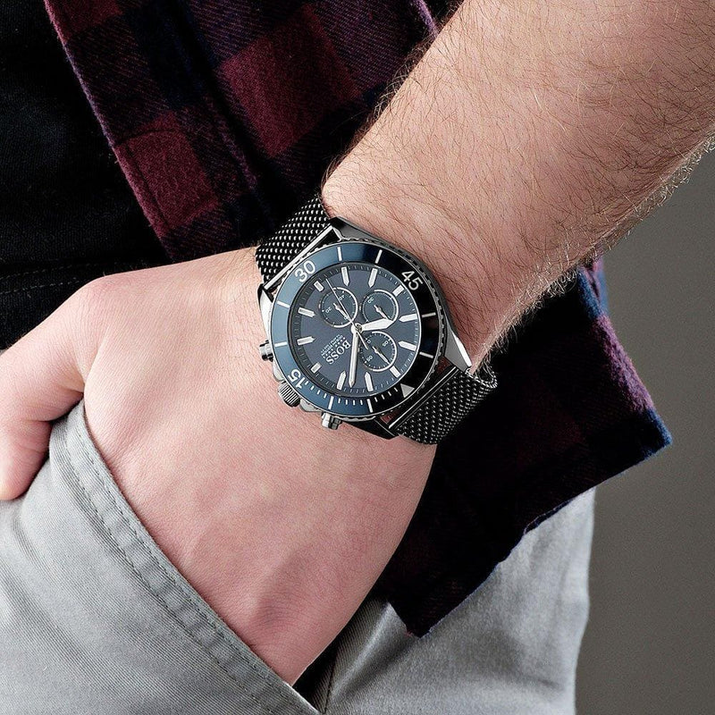 Shop Hugo Boss Ocean Edition Blue Dial Black Mesh Bracelet Watch for Men - 1513702 in USA