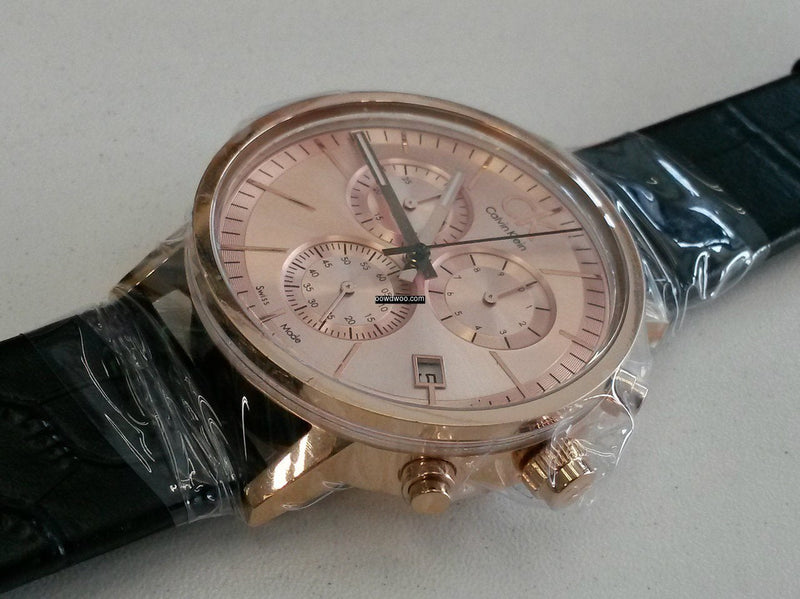 Calvin Klein Post Minimal Chronograph Rose Gold Dial Black Leather Strap Watch for Men - K7627201 Buy Now By Calvin Klein