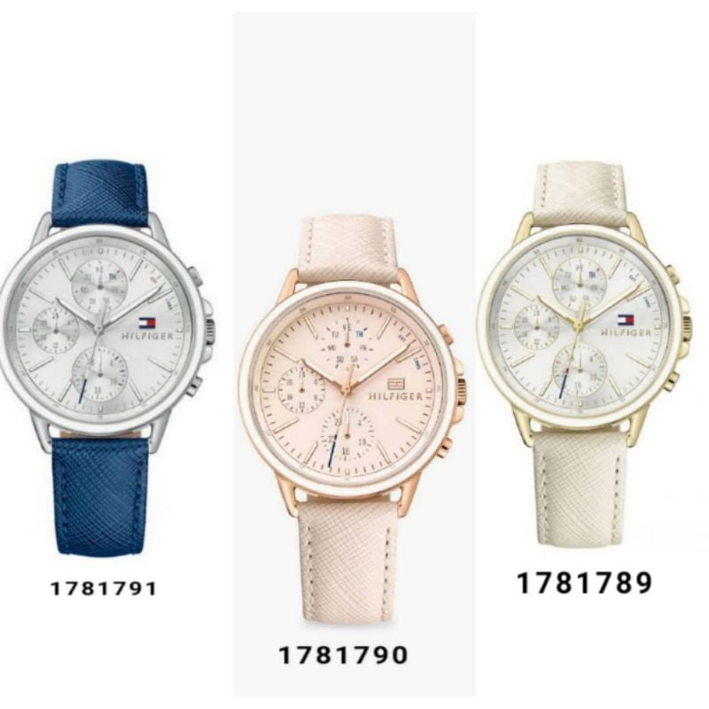 Shop Tommy Hilfiger Carly Silver Dial Cream Leather Strap Watch for Women - 1781790 in USA
