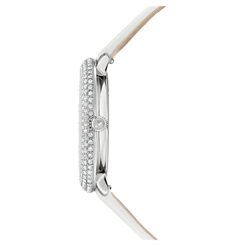 Shop Swarovski Crystal Frost Silver Dial White Leather Strap Watch for Women - 5484070 in USA