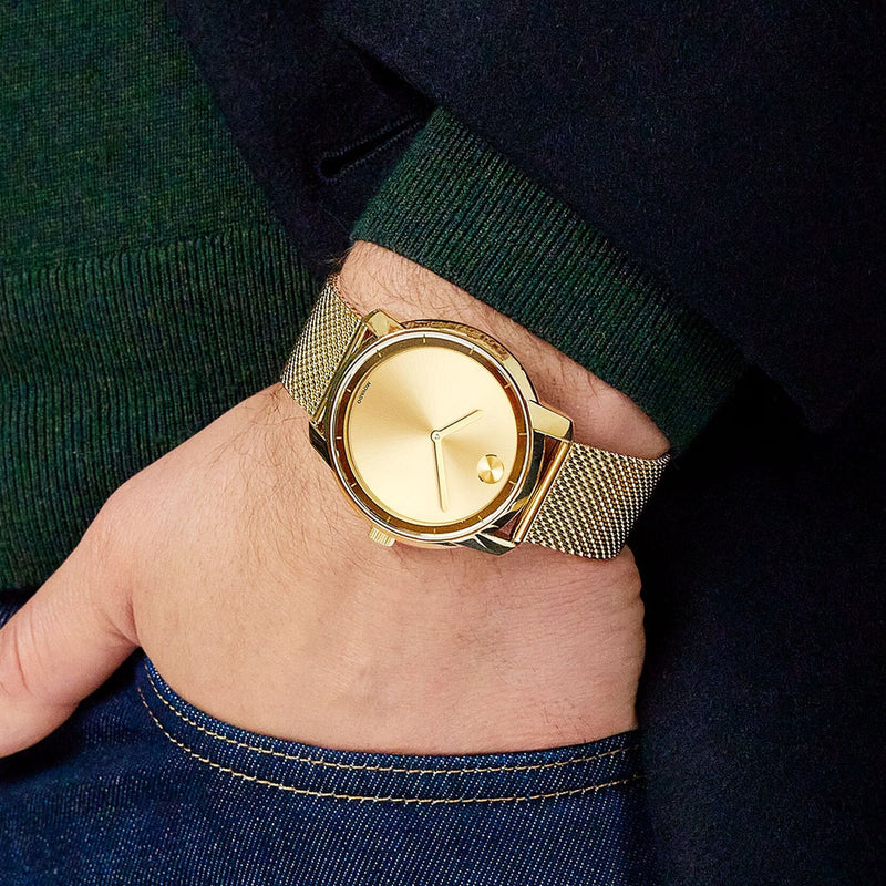 Shop Movado Bold Gold Dial Gold Mesh Bracelet Watch For Men - 3600373 in USA