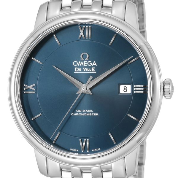 Shop Omega De Ville Prestige Co-Axial Orbis Blue Dial Silver Steel Strap Watch for Men - 424.10.40.20.03.001 in USA