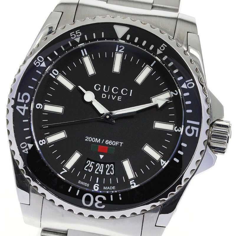 Shop Gucci Dive Quartz Black Dial Silver Steel Strap Watch For Men - YA136301 in USA