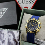Shop Guess Catalina Blue Gold Tone Blue Silicone Strap Watch For Women - W0562L2 in USA
