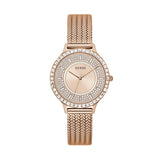 Shop Guess Soiree Diamonds Rose Gold Dial Rose Gold Mesh Bracelet Watch for Women - GW0402L3 in USA