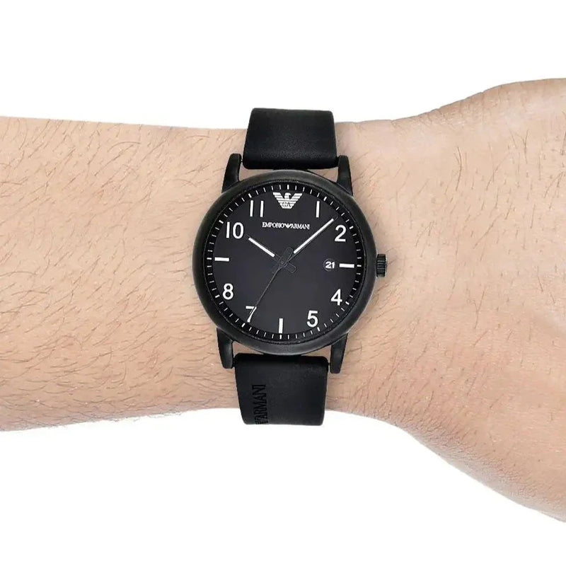 Emporio Armani Luigi Quartz Black Dial Black Silicon Strap Watch For Men - AR11071