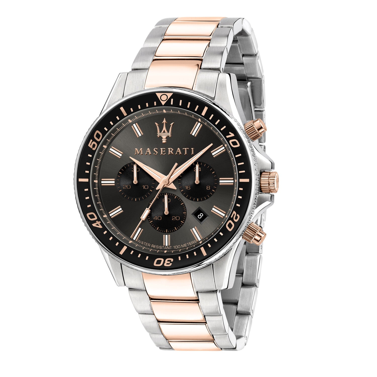 Maserati SFIDA Chronograph Black Dial Two Tone Steel Strap Watch For Men - R8873640002