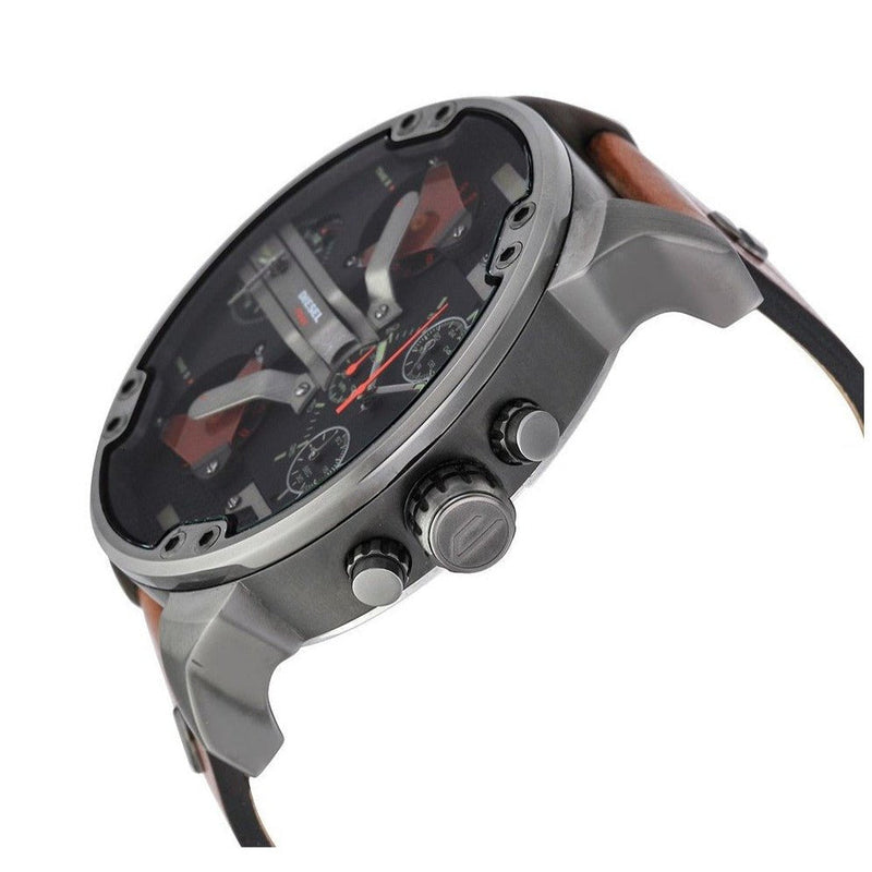Shop Diesel Mr Daddy 2.0 Black Dial Brown Leather Strap Watch For Men - DZ7332 in USA