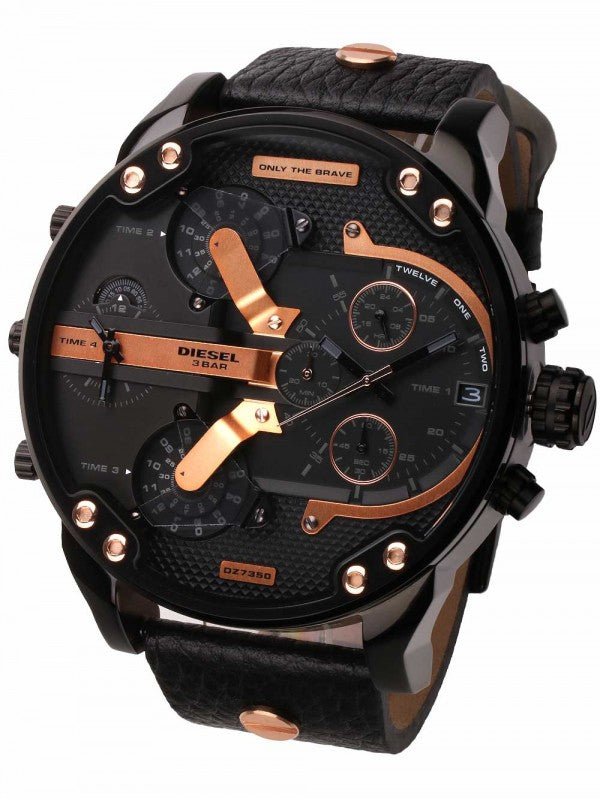 Diesel Mr Daddy 2.0 Chronograph Black Dial Black Leather Strap Watch For Men - DZ7350 Buy Now By Diesel