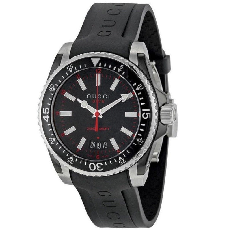 Shop Gucci Dive Quartz Black Dial Black Rubber Strap Watch For Men - YA136303 in USA