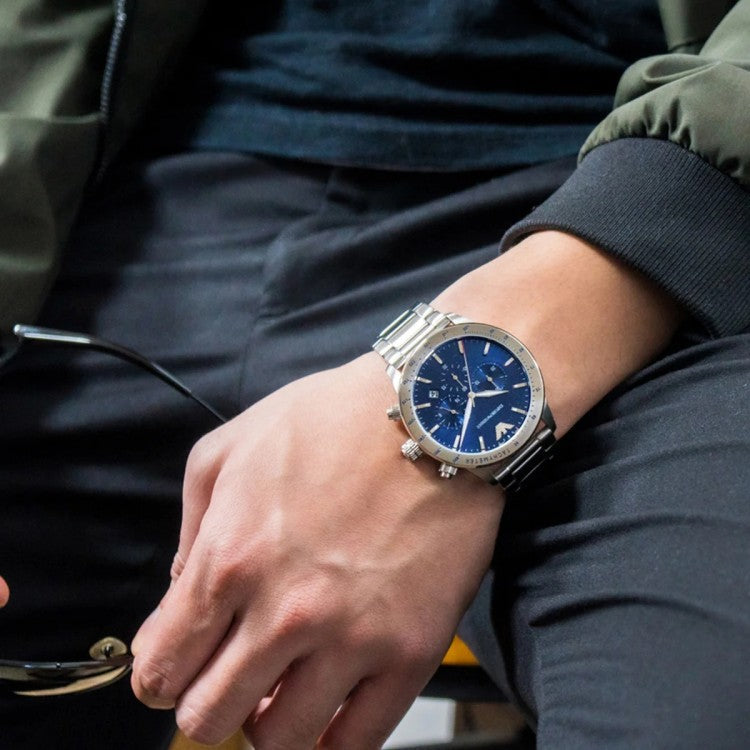 Emporio Armani Mario Chronograph Blue Dial Silver Steel Strap Watch For Men - AR11306 Buy Now By Emporio Armani