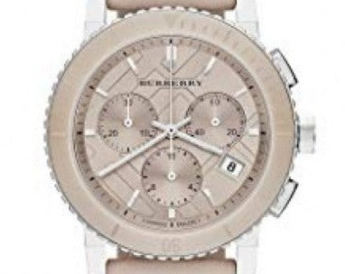 Shop Burberry The City Chronograph Rose Gold Dial Beige Leather Strap Watch For Women - BU9702 in USA
