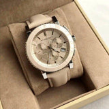 Shop Burberry The City Chronograph Rose Gold Dial Beige Leather Strap Watch For Women - BU9702 in USA