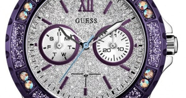 Shop Guess Limelight Quartz Silver Dial Purple Leather Strap Watch For Women - W0775L6 in USA