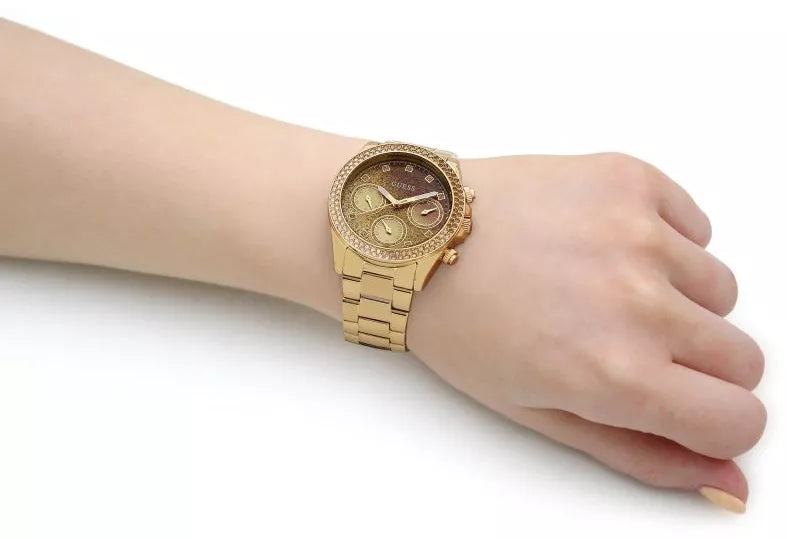 Guess Sol Chronograph Gold Dial Gold Steel Strap Watch For Women - GW0483L2 Buy Now By Guess