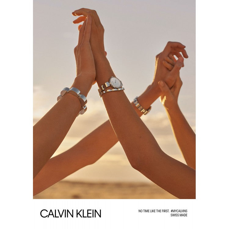 Shop Calvin Klein Wavy Silver Dial Silver Steel Strap Watch for Women - K9U23146 in USA