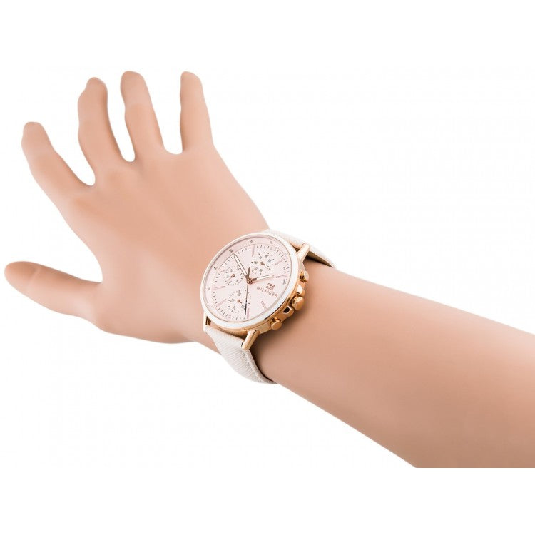 Shop Tommy Hilfiger Carly Cream Dial Cream Leather Strap Watch for Women -1781789 in USA