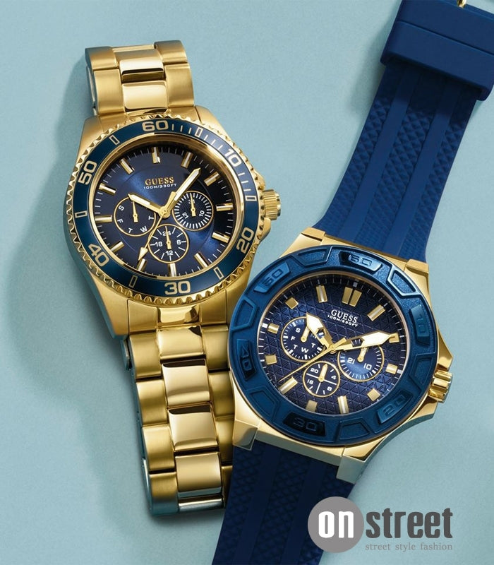 Shop Guess Chaser Multifunction Blue Dial Gold Steel Strap Watch for Men - W0172G5 in USA