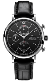 IWC Portofino Chronograph Black Dial Black Leather Strap Watch for Men - IW391029 Buy Now By IWC