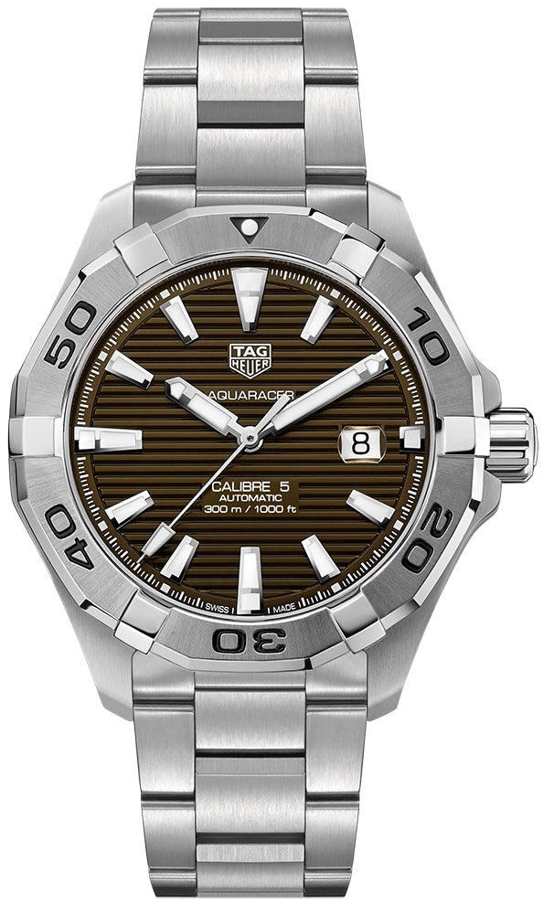 Shop Tag Heuer Aquaracer Calibre 5 Automatic Sunray Brown Dial Silver Steel Strap Watch for Men - WAY2018.BA0927 in USA