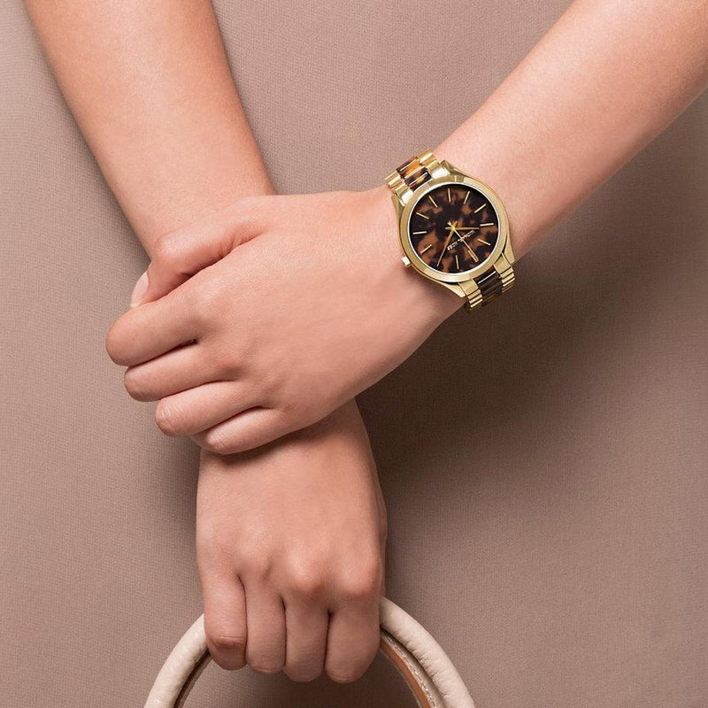 Michael Kors Slim Runway Tortoise Shell Dial Two Tone Steel Strap Watch for Women - MK4284 Buy Now By Michael Kors