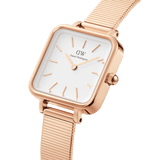 Daniel Wellington Quadro Studio White Dial Rose Gold Mesh Strap Watch For Women - DW00100517
