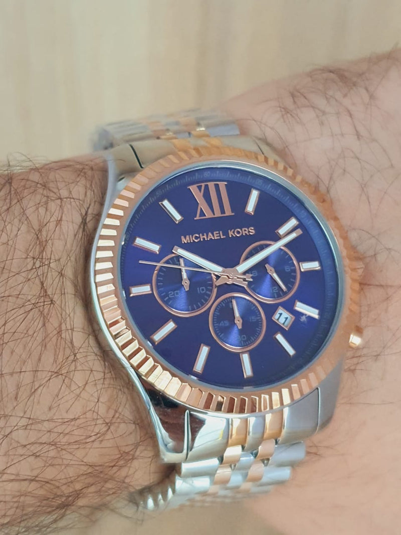 Michael Kors Lexington Blue Dial Two Tone Steel Strap Watch for Men - MK8412 Buy Now By Michael Kors