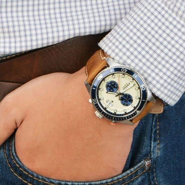 Fossil Wakefield Chronograph Cream Dial Brown Leather Strap Watch for Men - CH2951 Buy Now By Fossil