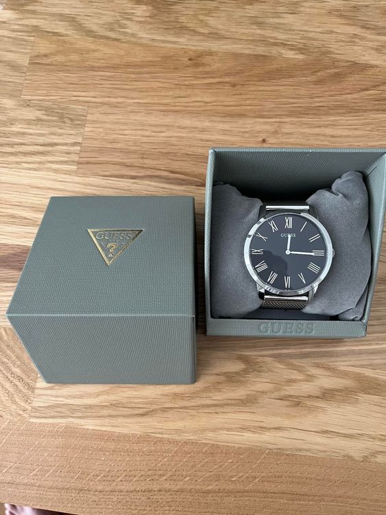 Guess Analog Black Dial Silver Mesh Bracelet Watch for Men - W1263G1 Buy Now By Guess