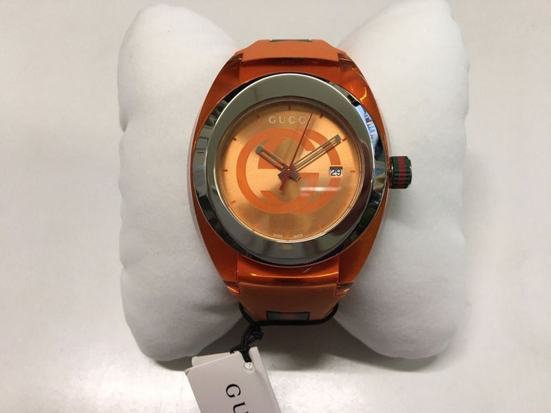 Shop Gucci Sync XXL Quartz Orange Dial Orange Rubber Strap Unisex Watch - YA137108 in USA