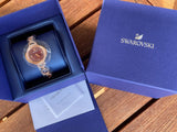 Swarovski Crystal Flower Red Dial Rose Gold Steel Strap Watch for Women - 5552783