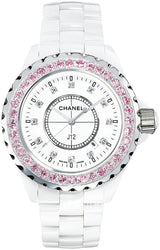 Shop Chanel J12 Sapphire Bezel Ceramic White Dial White Steel Strap Watch for Women - J12 H2010 in USA