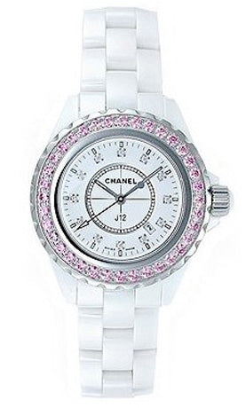 Shop Chanel J12 Sapphire Bezel Ceramic White Dial White Steel Strap Watch for Women - J12 H2010 in USA