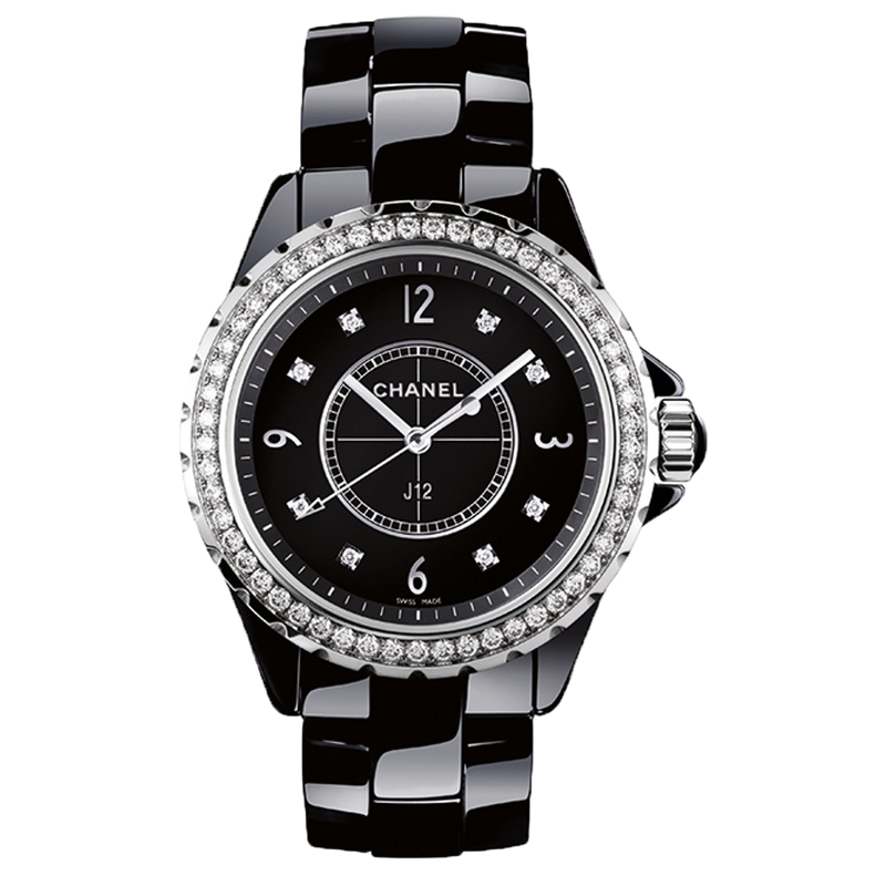 Chanel J12 Diamonds Ceramic Black Dial Black Steel Strap Watch for Women - J12 H3108