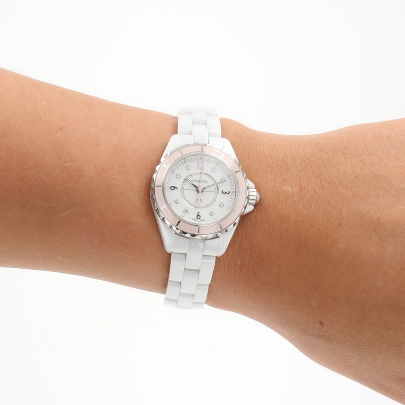 Chanel J12 Quartz Diamonds Ceramic White Dial White Steel Strap Watch for Women - J12 H4466