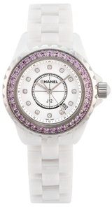 Shop Chanel J12 Sapphire Bezel Ceramic White Dial White Steel Strap Watch for Women - J12 H2010 in USA