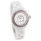 Shop Chanel J12 Sapphire Bezel Ceramic White Dial White Steel Strap Watch for Women - J12 H2010 in USA