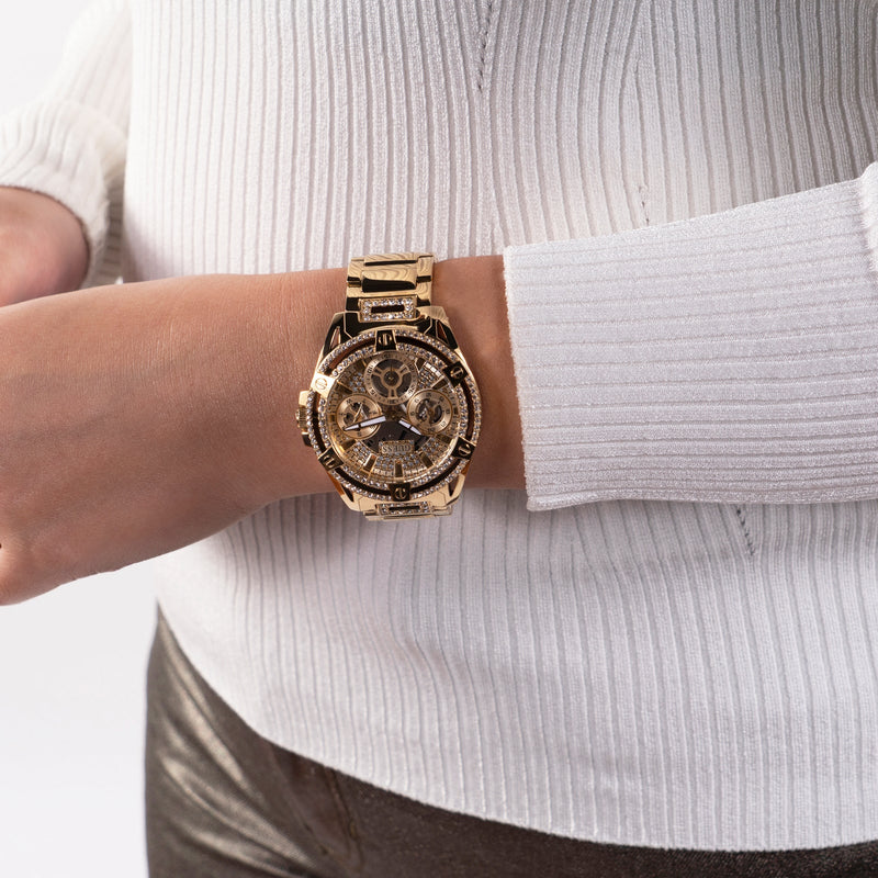 Shop Guess Queen Quartz Gold Dial Gold Steel Strap Watch For Women - GW0464L2 in USA