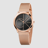 Calvin Klein Minimal Black Dial Rose Gold Mesh Bracelet Watch for Men - K3M22621