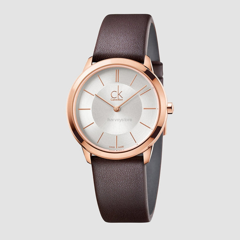 Calvin Klein Minimal White Dial Brown Leather Strap Watch for Women - K3M226G6 Buy Now By Calvin Klein