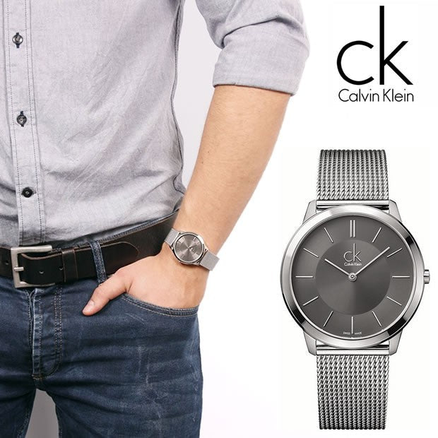 Calvin Klein Minimal Grey Dial Silver Mesh Bracelet Watch for Men - K3M21124 Buy Now By Calvin Klein