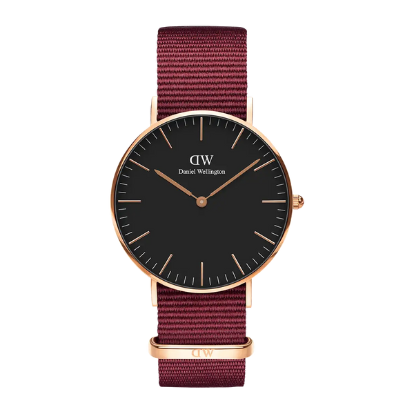 Daniel Wellington Classic Roselyn Black Dial Maroon Nylon Strap Watch For Women - DW00100273 Buy Now By Daniel Wellington