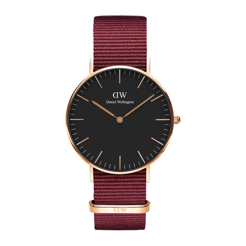 Daniel Wellington Classic Roselyn Black Dial Maroon Nylon Strap Watch For Women - DW00100273 Buy Now By Daniel Wellington