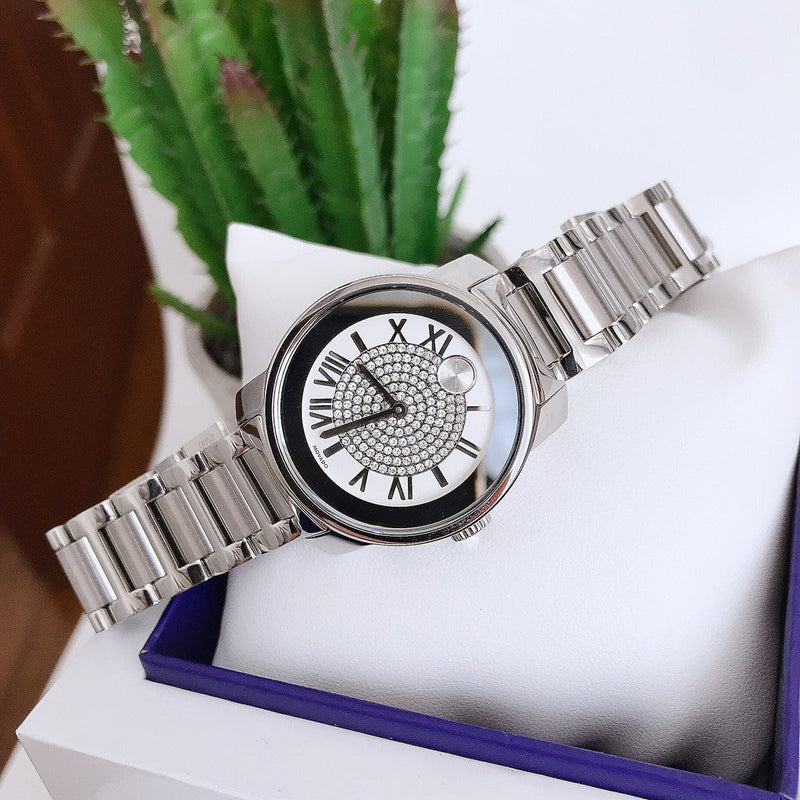 Movado Bold Crystal Pave Silver Dial Silver Steel Strap Watch for Women - 3600254 Buy Now By Movado