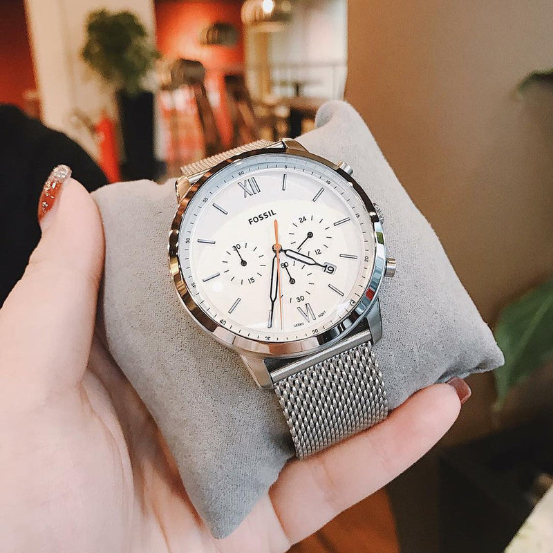 Fossil Neutra Chronograph White Dial Silver Mesh Bracelet Watch for Men - FS5382 Buy Now By Fossil