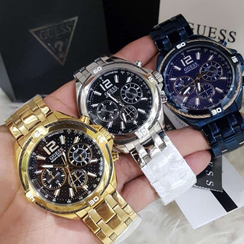 Guess Surge Chronograph Black Dial Gold Steel Strap Watch for Men - W1258G2 Buy Now By Guess