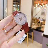 Shop Gucci G Timeless Quartz Diamonds Pink Dial Red Leather Strap Watch For Women - YA1265017 in USA