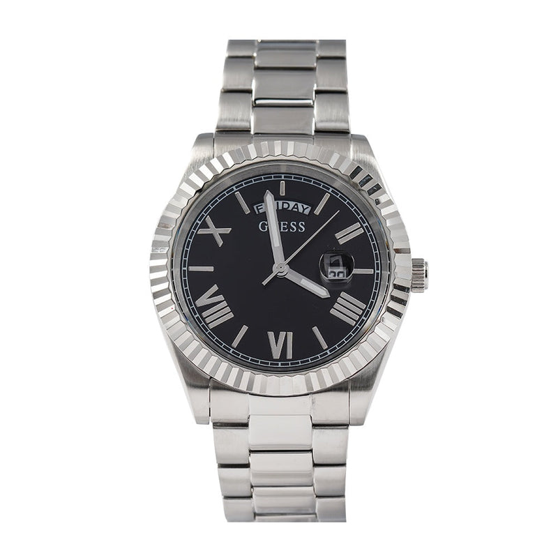 Shop Guess Connoisseur Black Dial Silver Steel Strap Watch for Men - GW0265G1 in USA