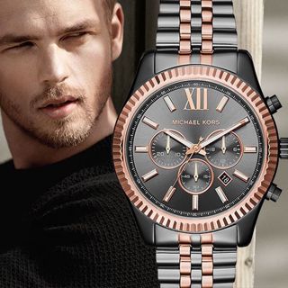 Michael Kors Lexington Chronograph Black Dial Two Tone Steel Strap Watch for Men - MK8561 Buy Now By Michael Kors