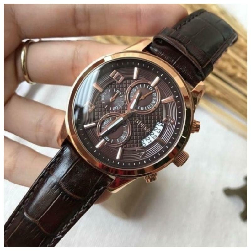 Guess Exec Chronograph Brown Dial Brown Leather Strap Watch For Men - W0076G4 Buy Now By Guess